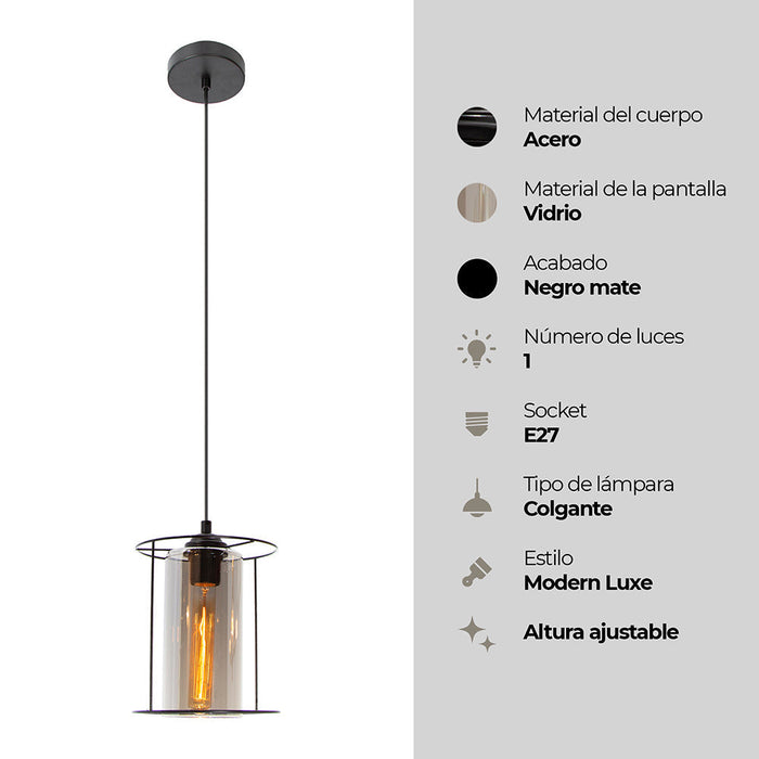 Lámpara Colgante Modern Luxe Negro E27 40w 1 Luz