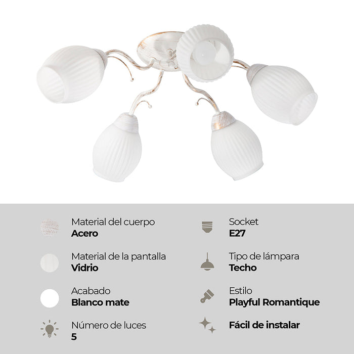 Lámpara Techo Blanco Mate E27 40W 5 Luces