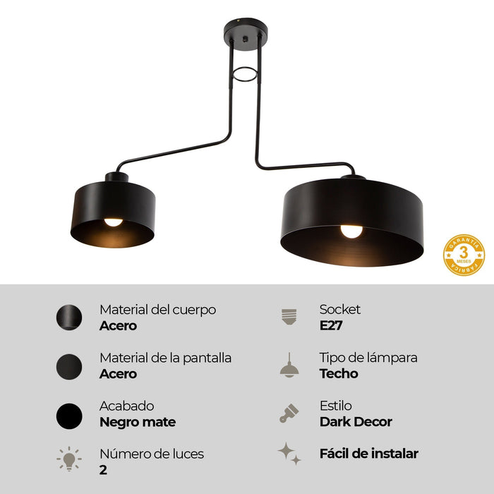 Lámpara de Techo Dark Decor Negro E27 40w 2 Luces