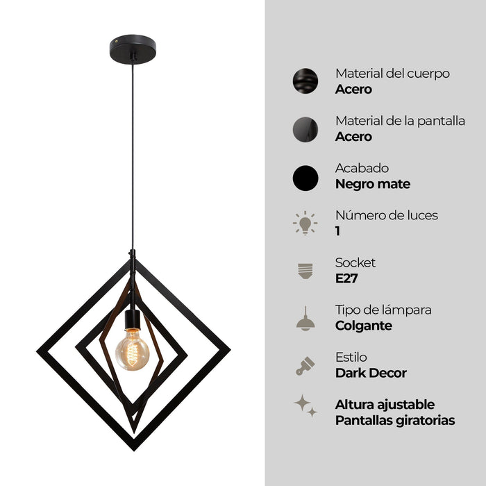Lámpara Colgante Dark Decor Negro E27 60w 1 Luz