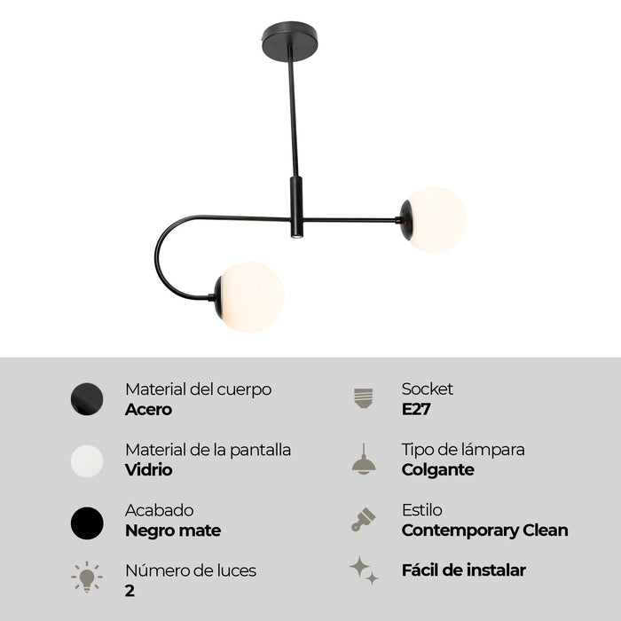 Lámpara Colgante Contemporary Clean Negro E27 40w 2 Luces