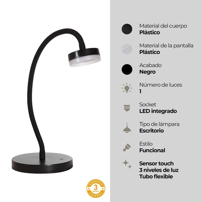 Lámpara de Escritorio  Negro con LED  3W 6500K Luz Blanca