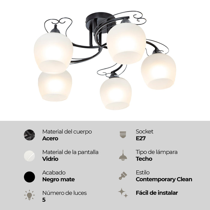 Lámpara Techo Moderno Negro E27 40W 5 Luces
