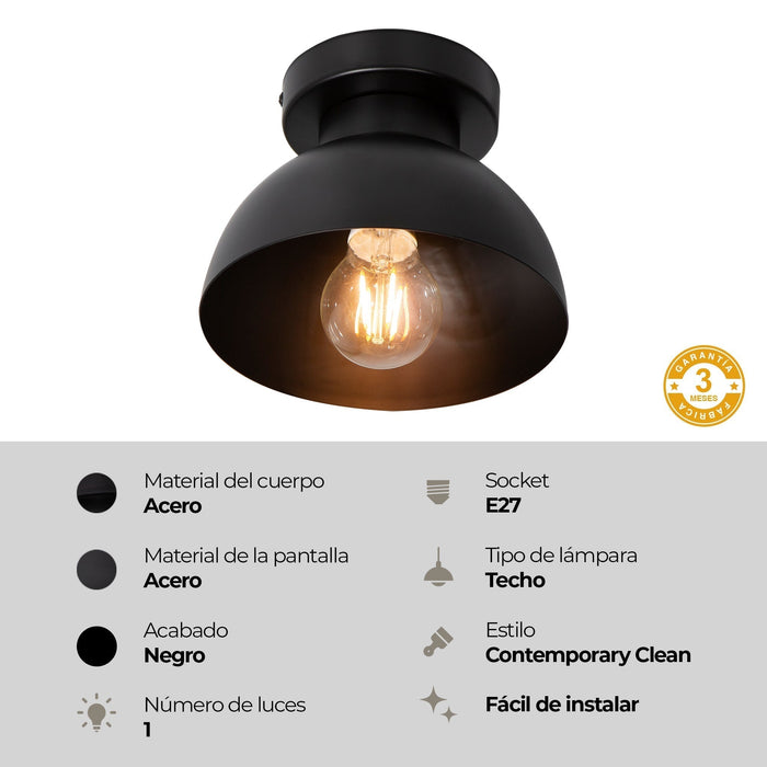 Lámpara de Techo Negro Mate 1 Luz  E27 60w