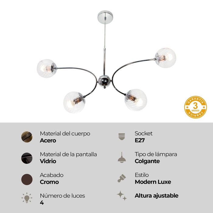 Lámpara Colgante Cromo 4 Luces  E27 40w