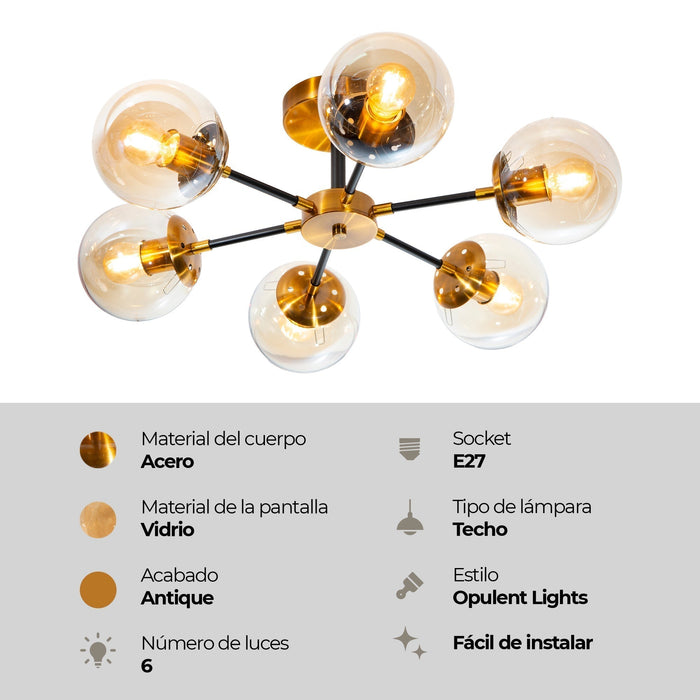 Lámpara de Techo Opulent Niquel Satinado E27 40w 6 Luces