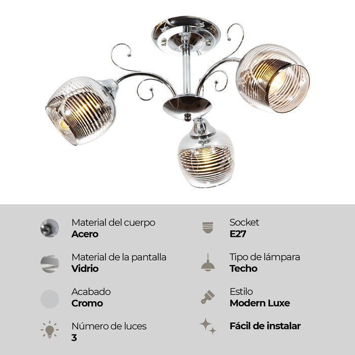Lámpara Techo Cromo E27 40W 3 Luces