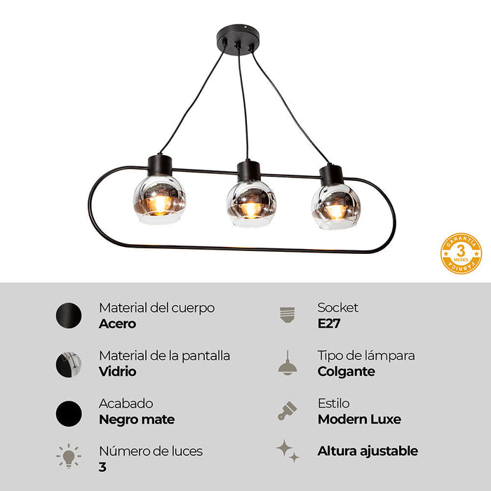 Lámpara colgante Modern Luxe negro E27 40w 3 luces