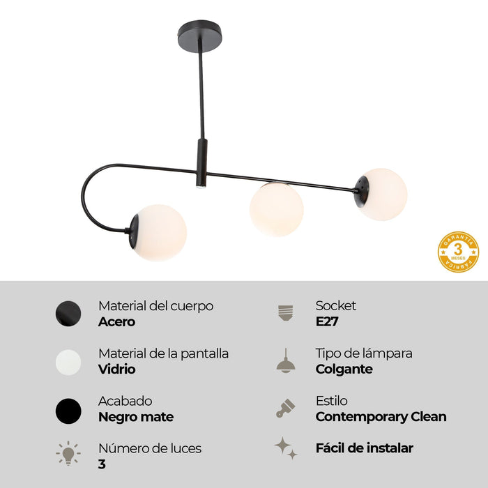 Lámpara Colgante Contemporary Clean Negro E27 40w 3 Luces
