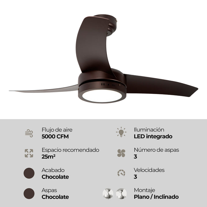 Ventilador LED De Techo 42" Chocolate 18W Con Control Remoto