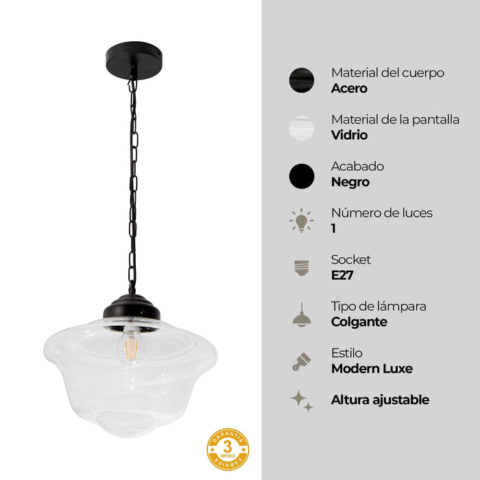Lámpara Colgante  Negro Mate 60W  E27 1 Luz