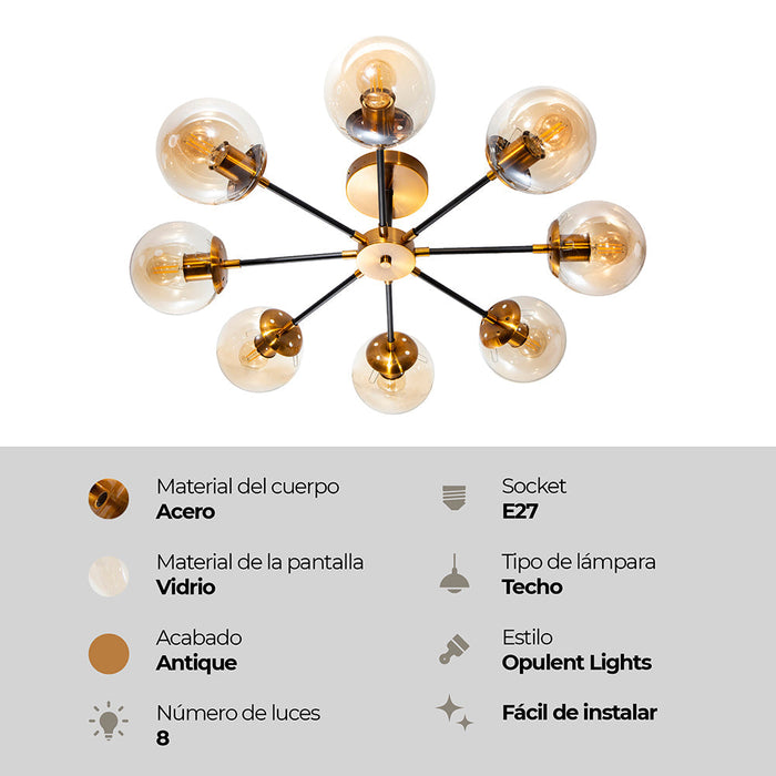 Lámpara de Techo Opulent Niquel Satinado E27 40w 8 Luces
