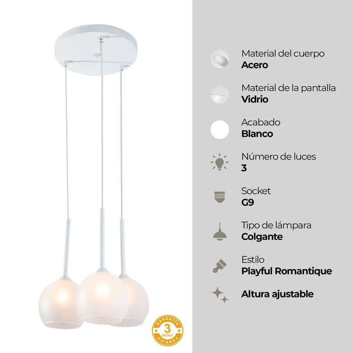 Lámpara Colgante Blanco LED G9 9w 3 Luces