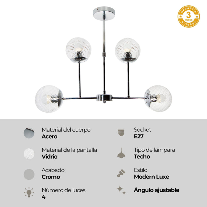 Lámpara de Techo Moderno Cromo 40w E27 4 Luces