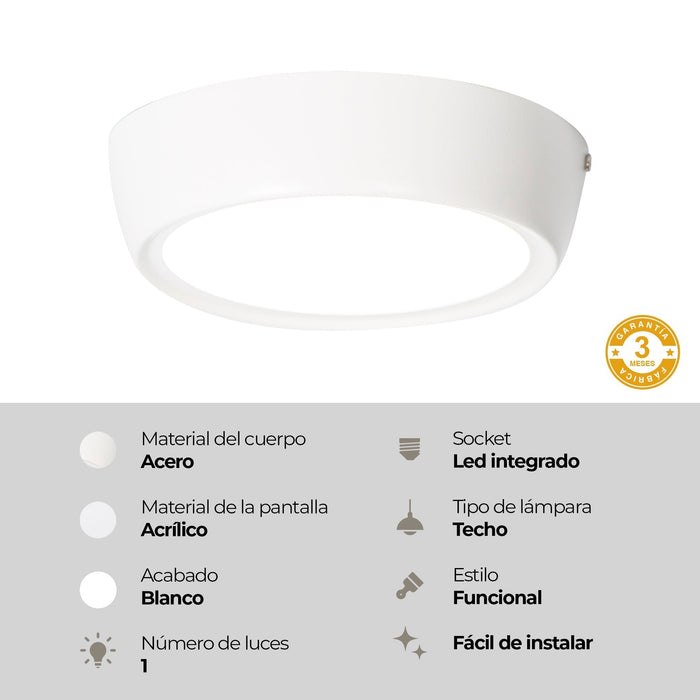 Lámpara de Techo LED Sobreponer 17 cm Luz Blanca 6000K 12W