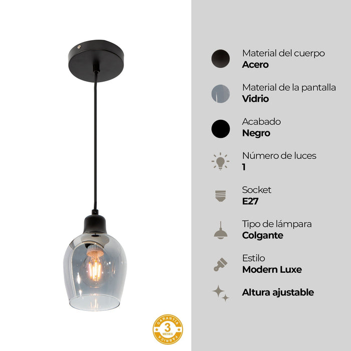 Lámpara Colgante Moderna Acabado en Negro Socket E27 40w 1 Luz