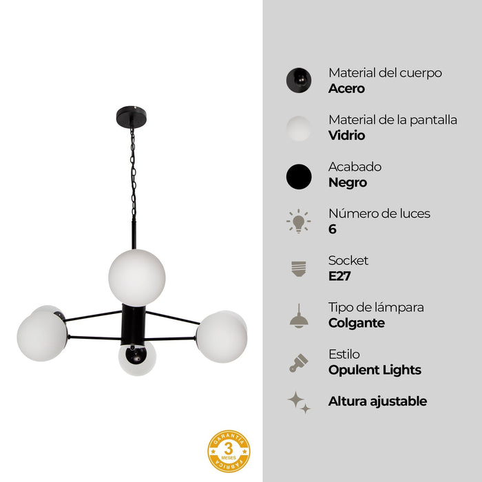 Lámpara Colgante Moderno Negro 40w E27 6 Luces