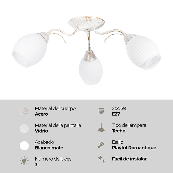 Lámpara Techo Blanco Mate E27 40W 3 Luces