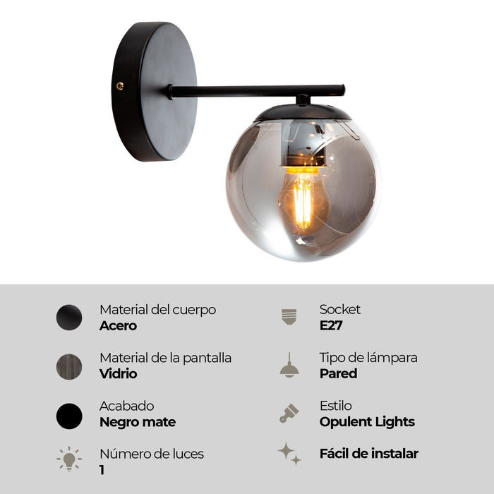 Lámpara de Pared Opulent Lights Moderna Negro E27 40w 1 Luz