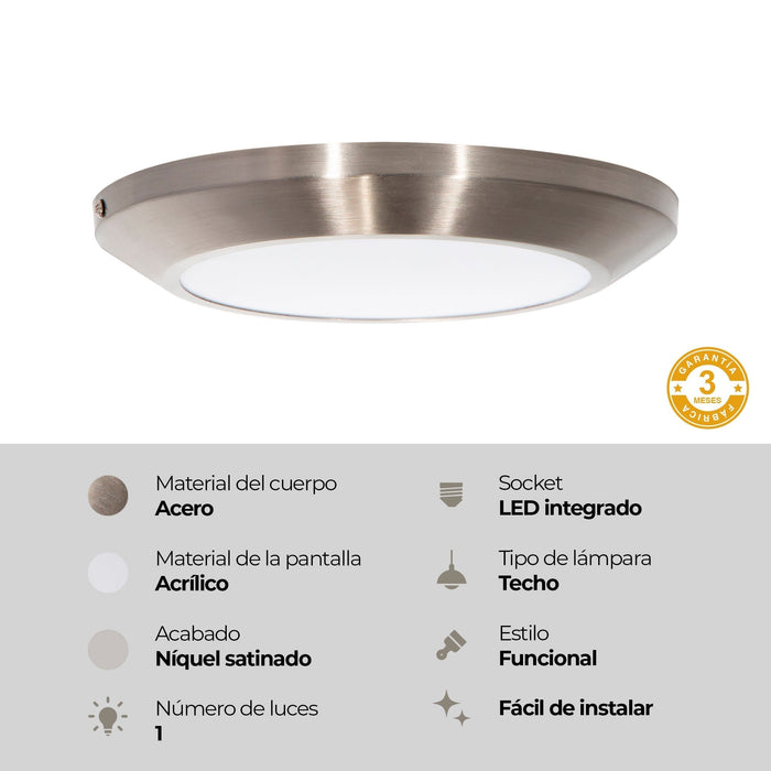 Lámpara Techo LED Níquel Satinado 18w 6500k 2 piezas
