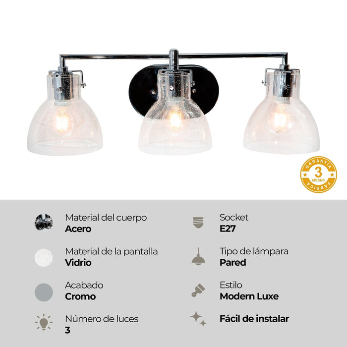Lámpara de Pared Cromo 3 Luces  E27 60w