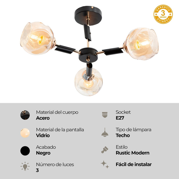 Lámpara de Techo Oro Fránces Ambar E27 40W 3 Luces