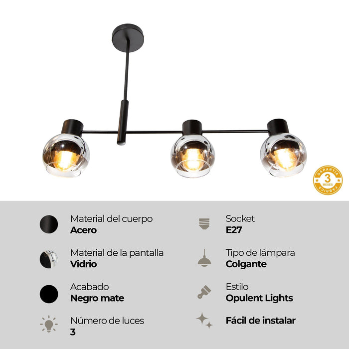 Lámpara Colgante Opulent Lights Negro E27 40w 3 Luces